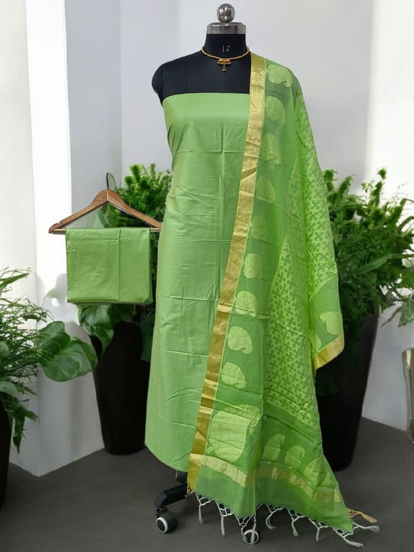 Banarasi Silk Unstitched Suit With Banarasi Dupatta - Leheriya