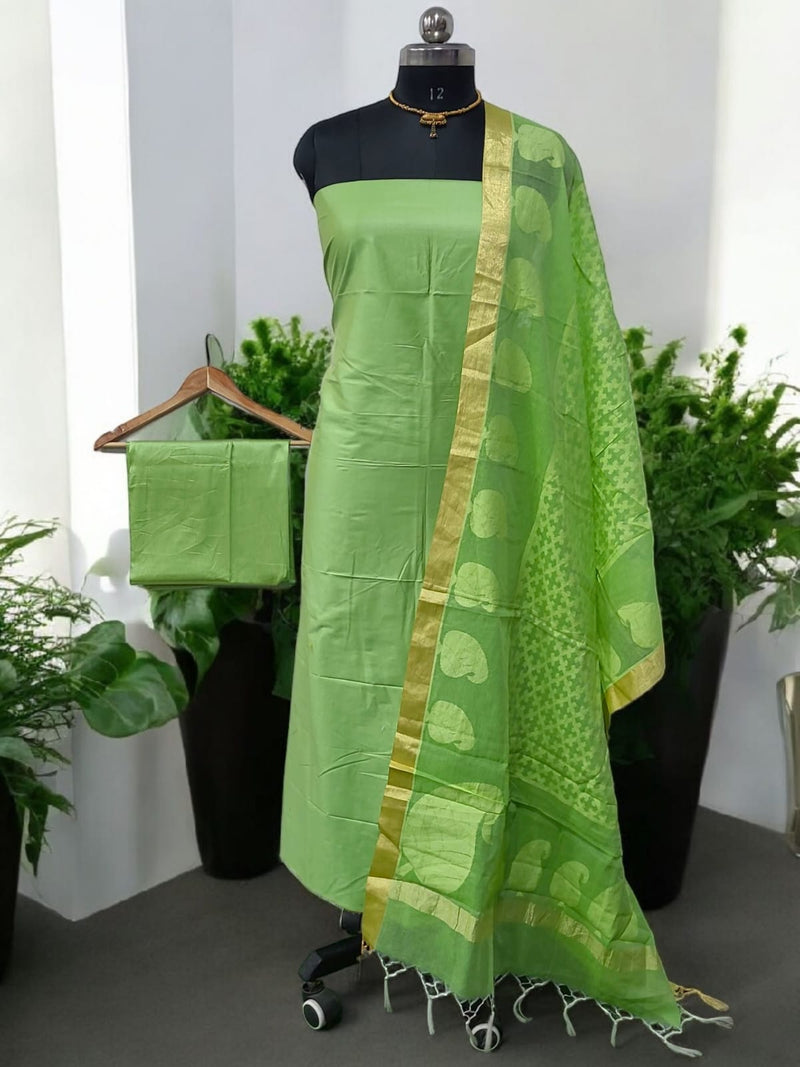 Banarasi Silk Unstitched Suit With Banarasi Dupatta - Leheriya
