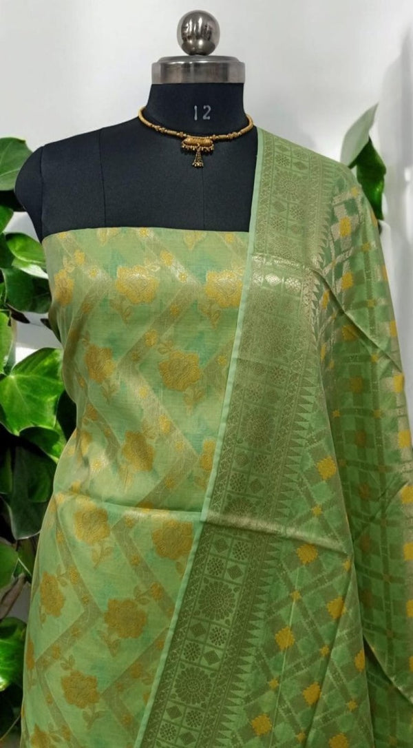 Banarasi Silk Unstitched Suit With Banarasi Dupatta - Leheriya