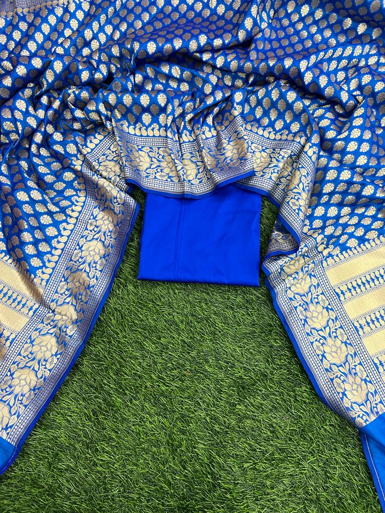 Banarasi Silk Unstitched Suit With Banarasi Dupatta - Leheriya