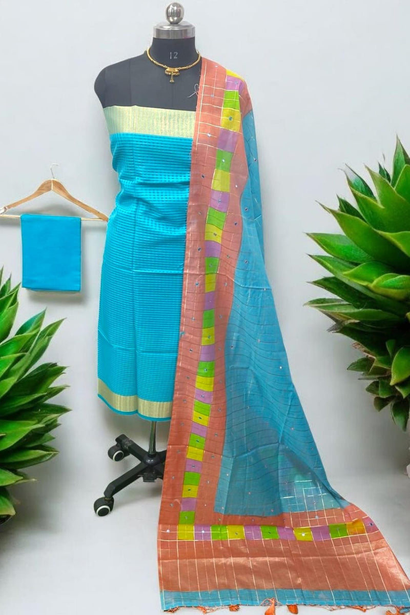 Banarasi Silk Unstitched Suit With Banarasi Dupatta - Leheriya