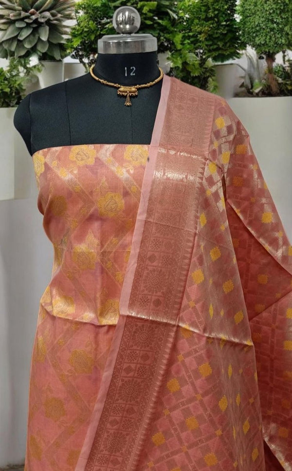 Banarasi Silk Unstitched Suit With Banarasi Dupatta - Leheriya