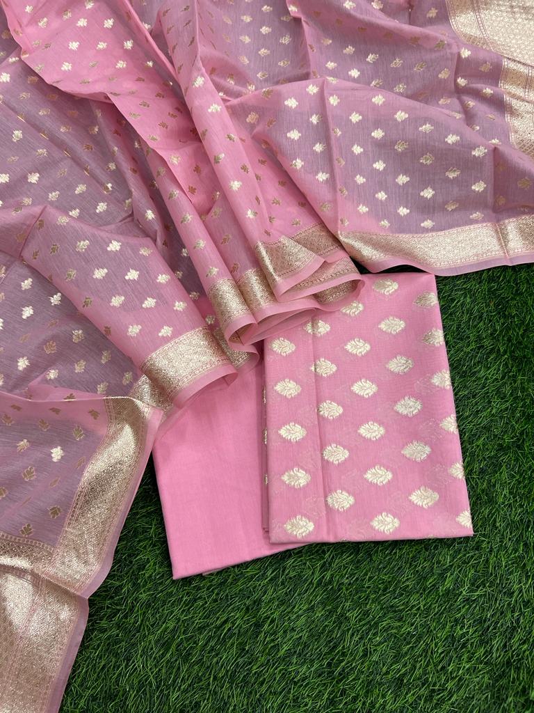 Banarasi Silk Unstitched Suit With Banarasi Dupatta - Leheriya
