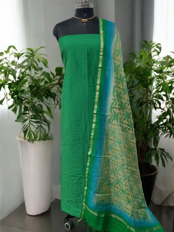 Banarasi Silk Unstitched Suit With Banarasi Dupatta - Leheriya