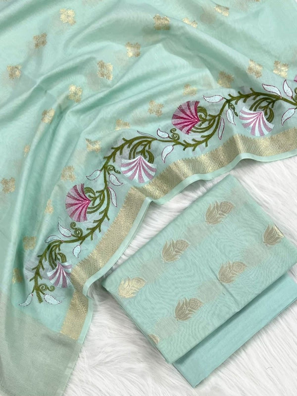 Banarasi Suit With Thread Embroidery Dupatta - Leheriya