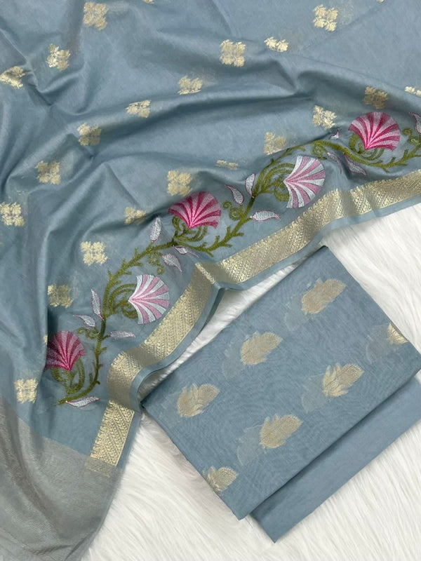 Banarasi Suit With Thread Embroidery Dupatta | Oslo Grey | - Leheriya
