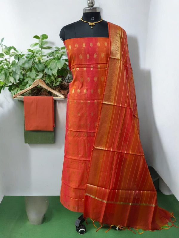 Banarasi Unstitched 3 pc Salwar Suit - Leheriya