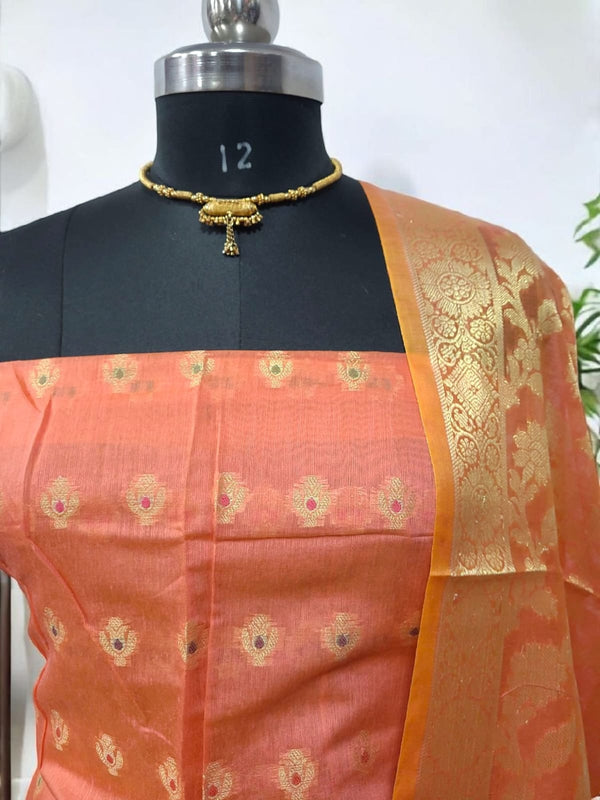 Banarasi Unstitched 3 pc Salwar Suit - Leheriya