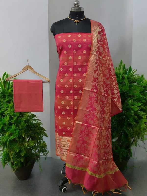Banarasi Unstitched 3 pc Salwar Suit - Leheriya