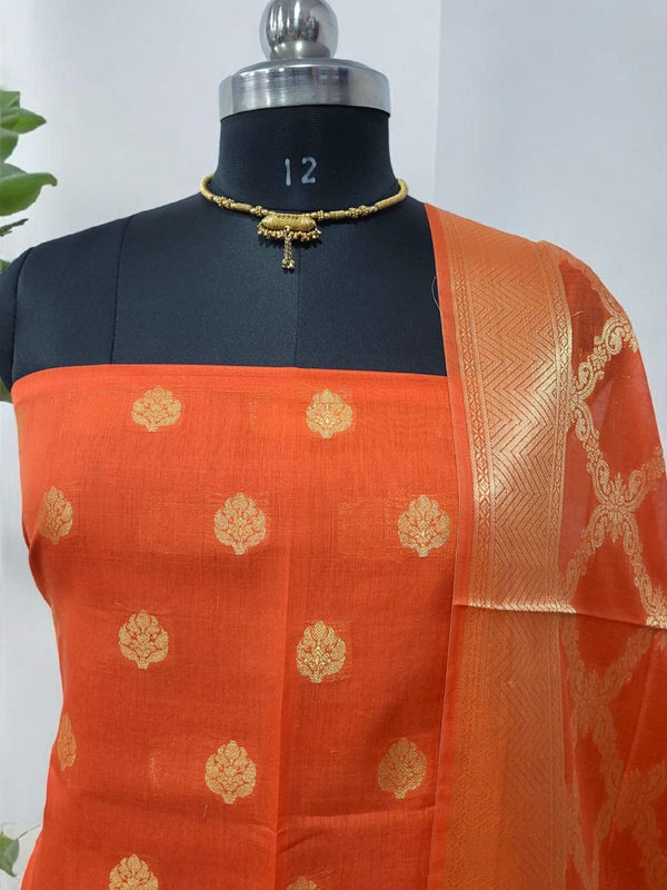 Banarasi Unstitched 3 pc Salwar Suit - Leheriya