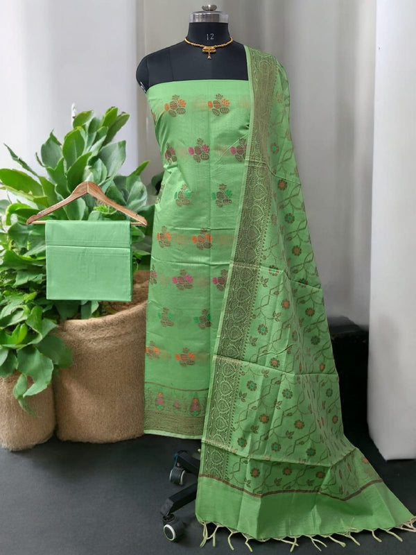 Banarasi Unstitched 3 pc Salwar Suit - Leheriya
