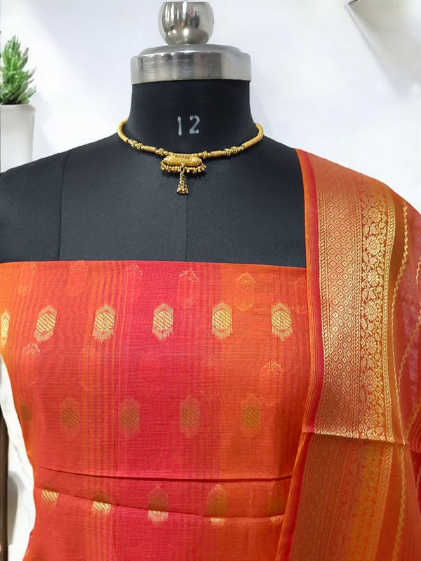 Banarasi Unstitched 3 pc Salwar Suit - Leheriya