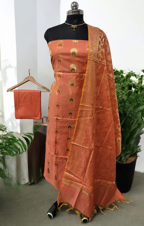 Banarasi Unstitched 3 pc Salwar Suit - Leheriya