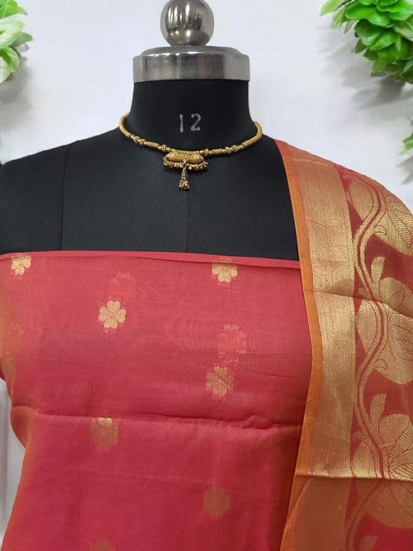 Banarasi Unstitched 3 pc Salwar Suit - Leheriya