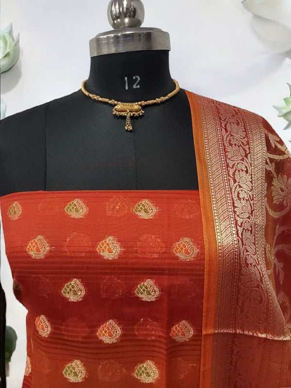 Banarasi Unstitched 3 pc Salwar Suit - Leheriya