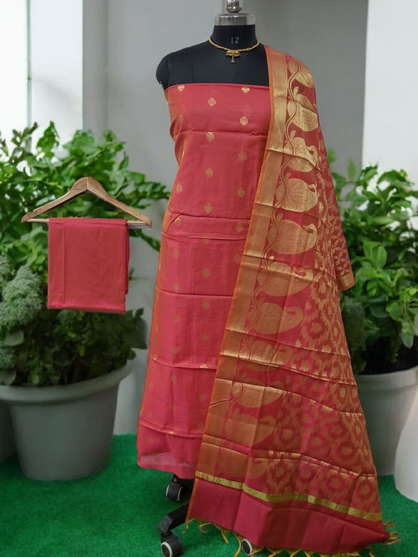 Banarasi Unstitched 3 pc Salwar Suit - Leheriya