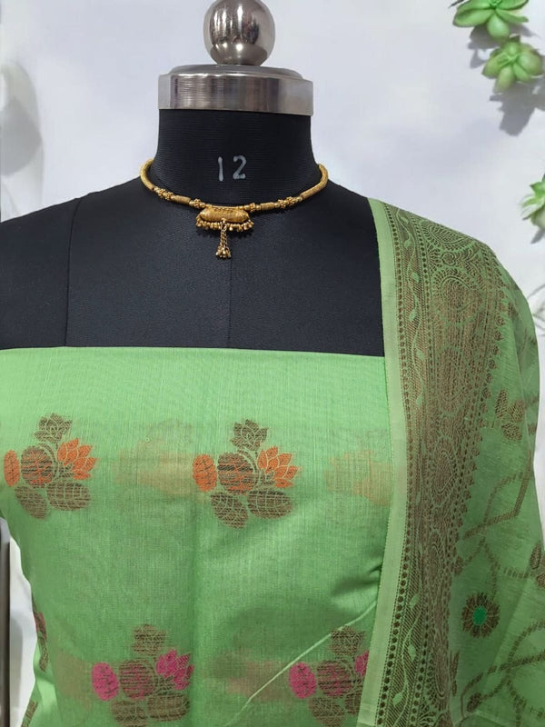 Banarasi Unstitched 3 pc Salwar Suit - Leheriya