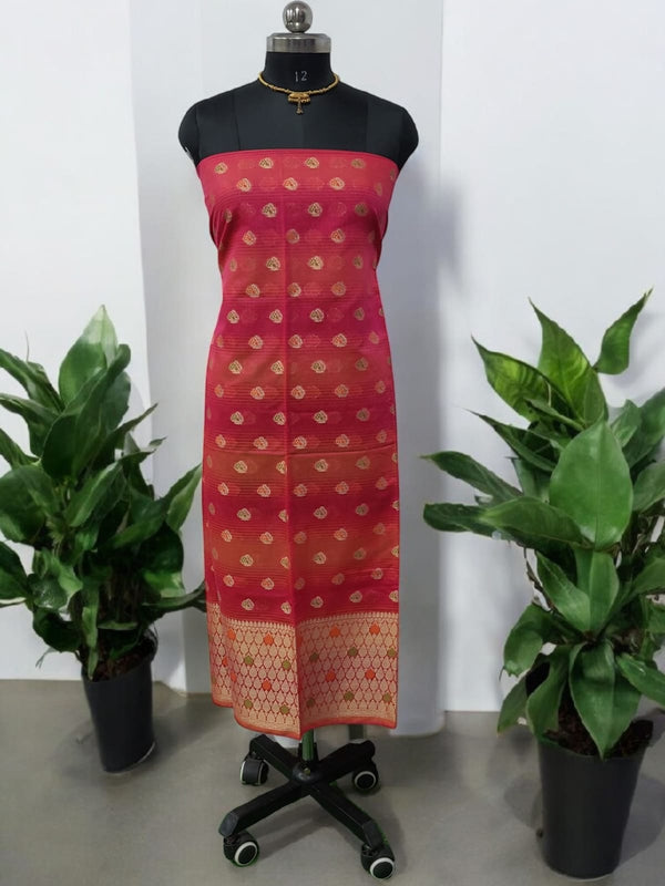 Banarasi Unstitched 3 pc Salwar Suit - Leheriya