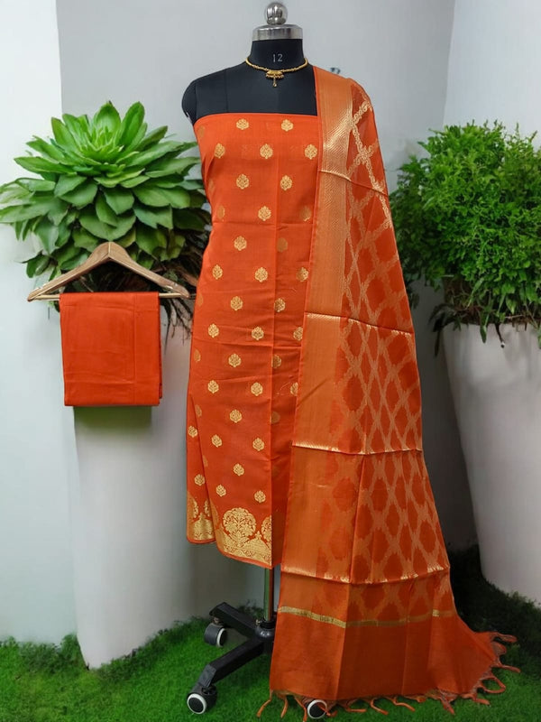 Banarasi Unstitched 3 pc Salwar Suit - Leheriya