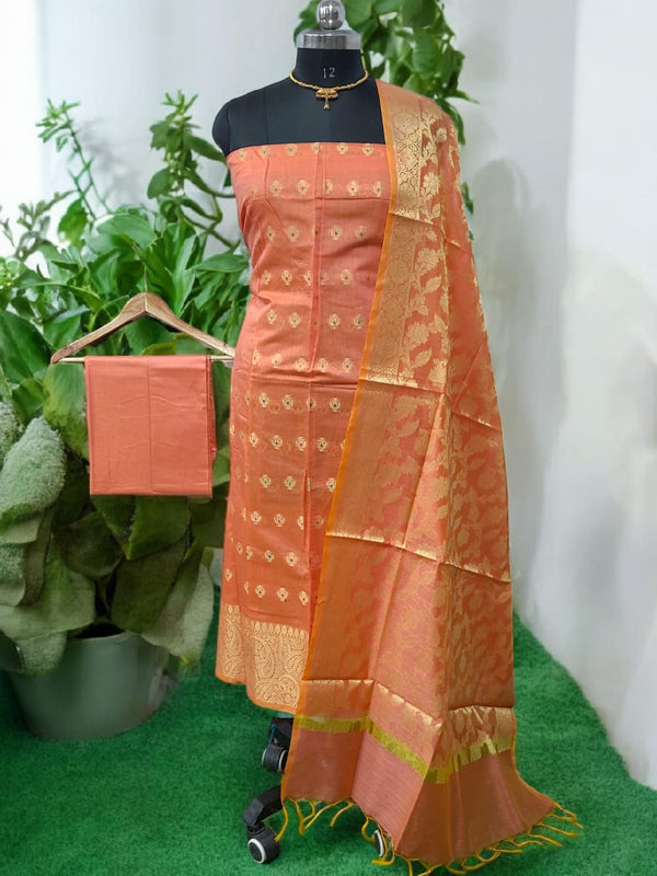 Banarasi Unstitched 3 pc Salwar Suit - Leheriya