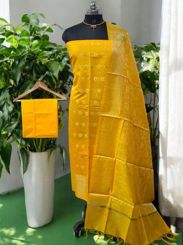 Banarasi Unstitched 3 pc Salwar Suit - Leheriya