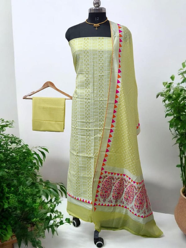 Banarasi Unstitched Salwar Suit with Dupatta - Leheriya