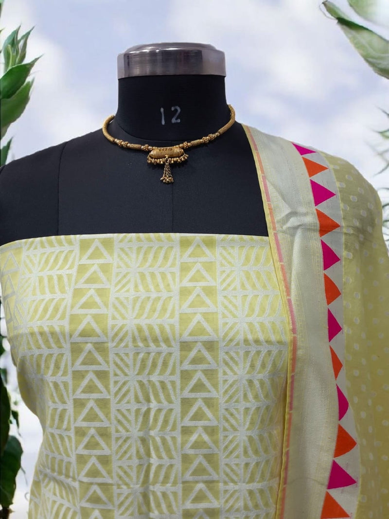 Banarasi Unstitched Salwar Suit with Dupatta - Leheriya