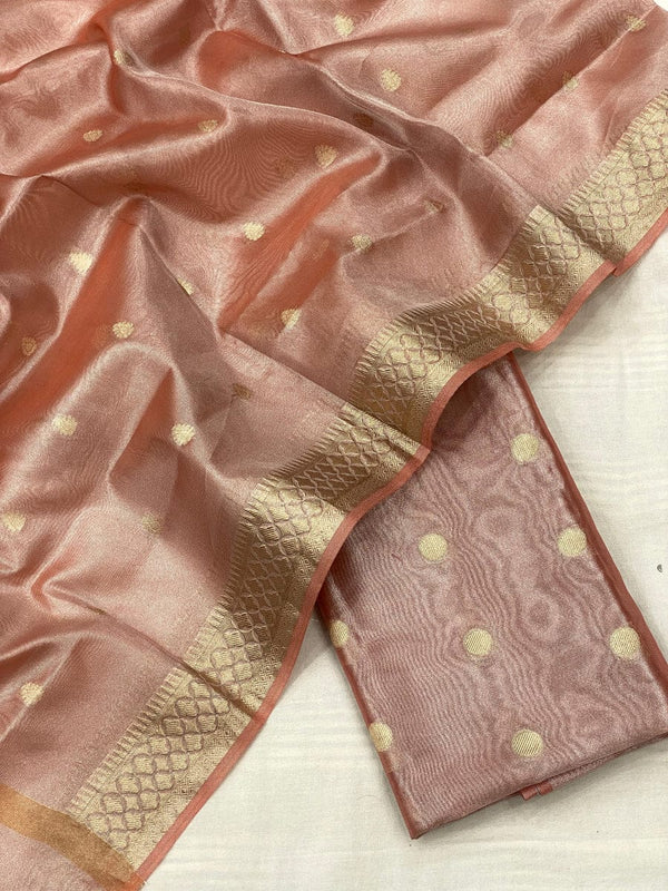 Banarasi Unstitched Tissue 3 pc Salwar Suit with Dupatta - Leheriya