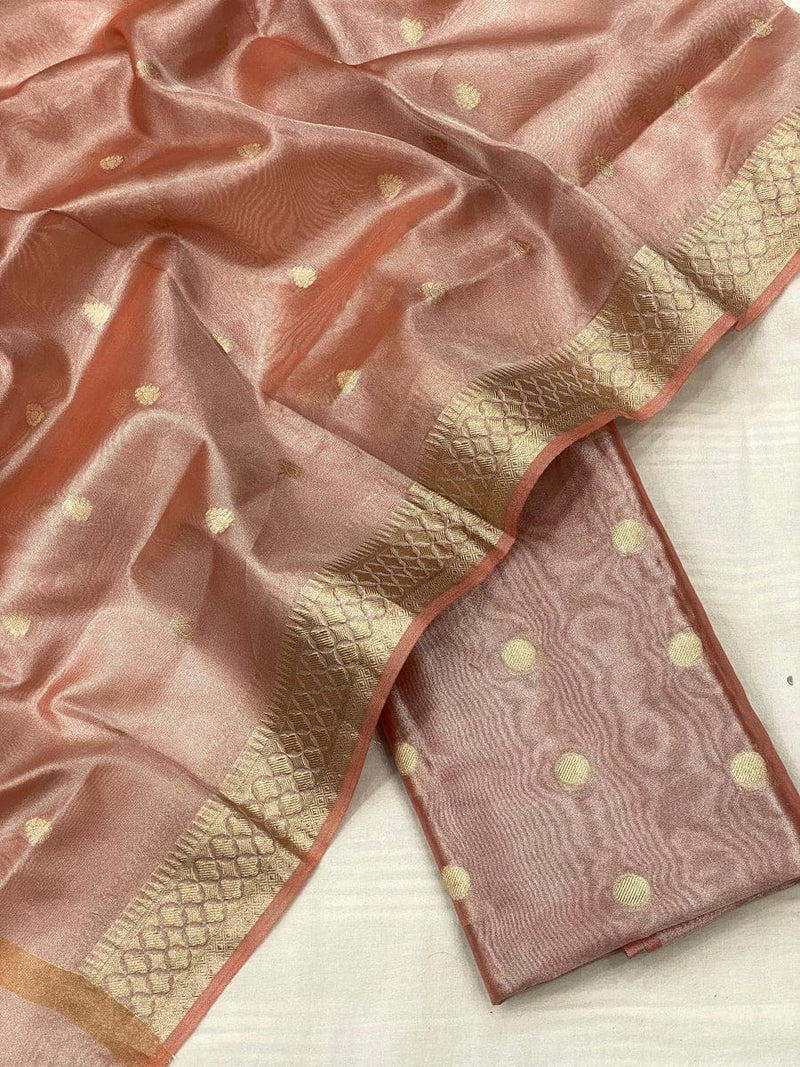 Banarasi Unstitched Tissue 3 pc Salwar Suit with Dupatta - Leheriya