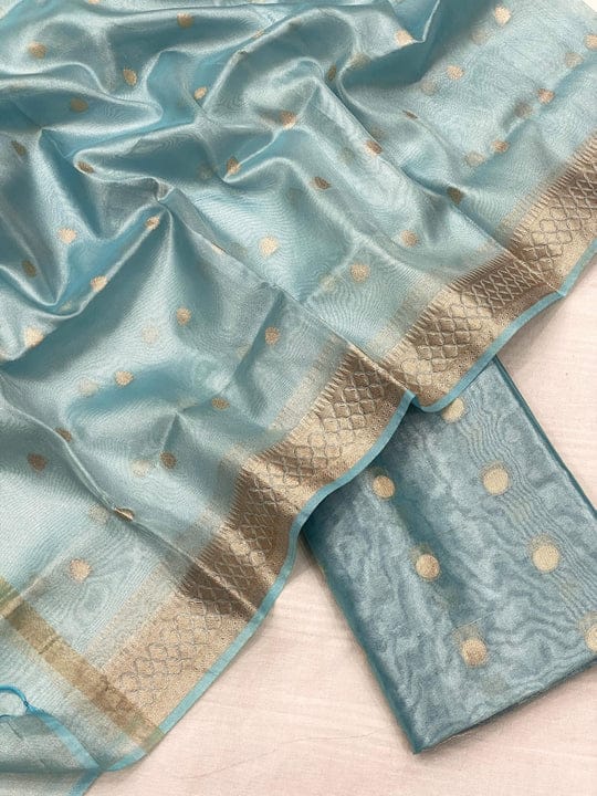 Banarasi Unstitched Tissue 3 pc Salwar Suit with Dupatta - Leheriya