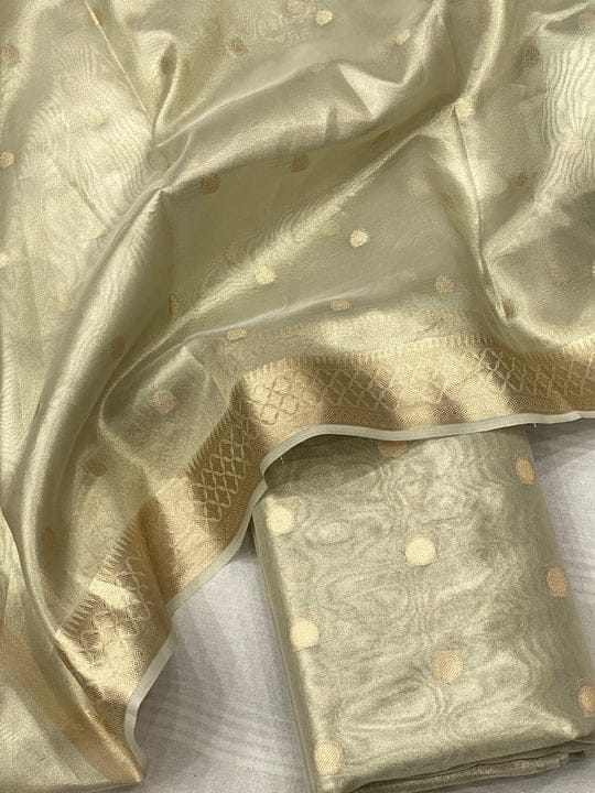 Banarasi Unstitched Tissue 3 pc Salwar Suit with Dupatta - Leheriya