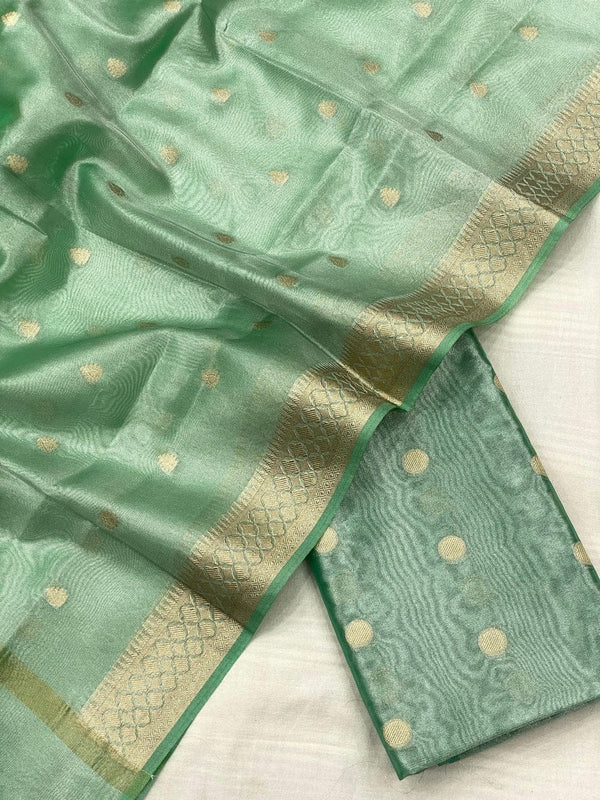 Banarasi Unstitched Tissue 3 pc Salwar Suit with Dupatta - Leheriya