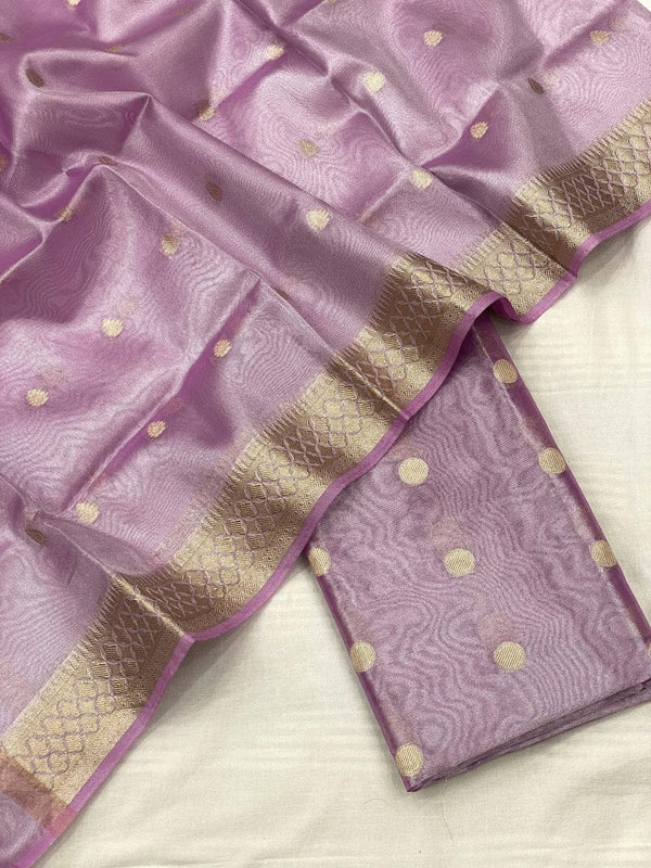 Banarasi Unstitched Tissue 3 pc Salwar Suit with Dupatta - Leheriya