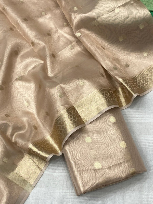 Banarasi Unstitched Tissue 3 pc Salwar Suit with Dupatta - Leheriya