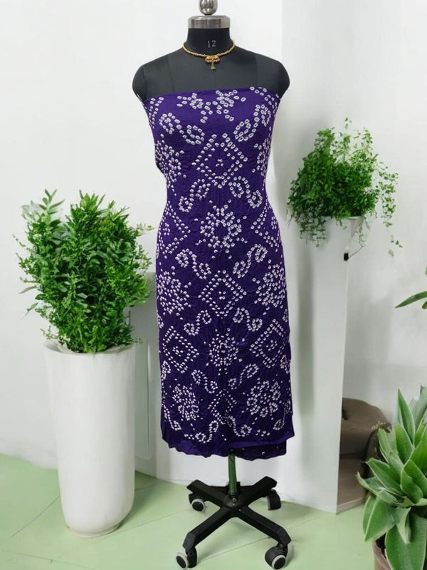 Bandhani Cotton 3 pc Unstitched Dress Material with Clamp Dyed Dupatta - Leheriya