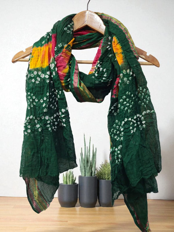 Bandhani Cotton with Resham Border 1 Pc Dupatta ||Multi - Dyeing Colorful|| - Leheriya