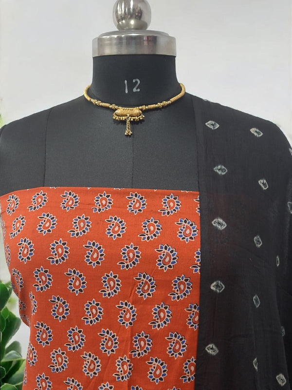 Bandhani dupatta & Ajrakh Fusion 2 pc Salwar Suit - Leheriya
