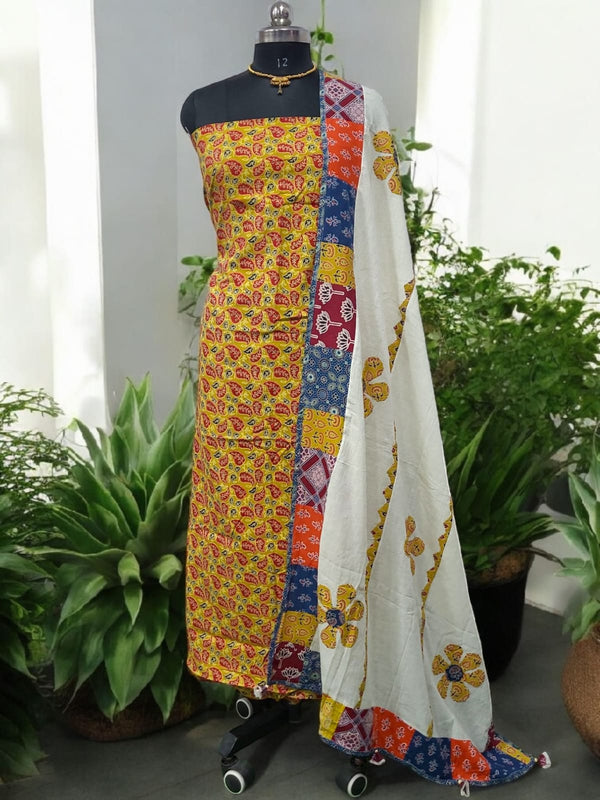 Bandhani dupatta & Ajrakh Fusion 2 pc Salwar Suit - Leheriya