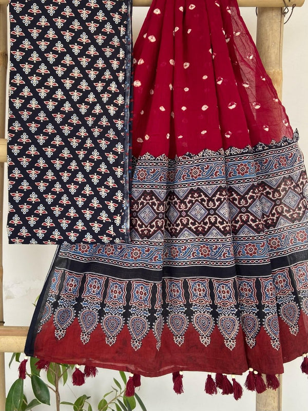 Bandhani dupatta & Ajrakh Fusion 2 pc Salwar Suit - Leheriya