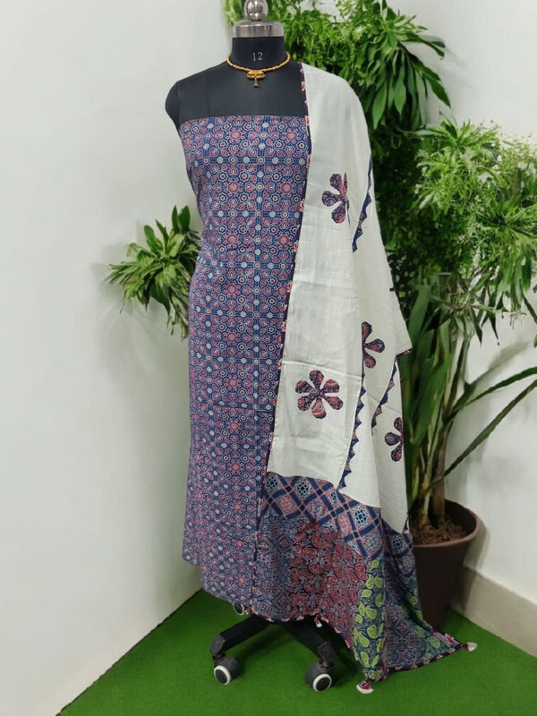 Bandhani dupatta & Ajrakh Fusion 2 pc Salwar Suit - Leheriya