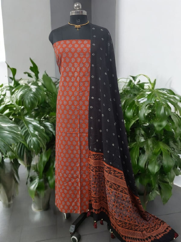 Bandhani dupatta & Ajrakh Fusion 2 pc Salwar Suit - Leheriya