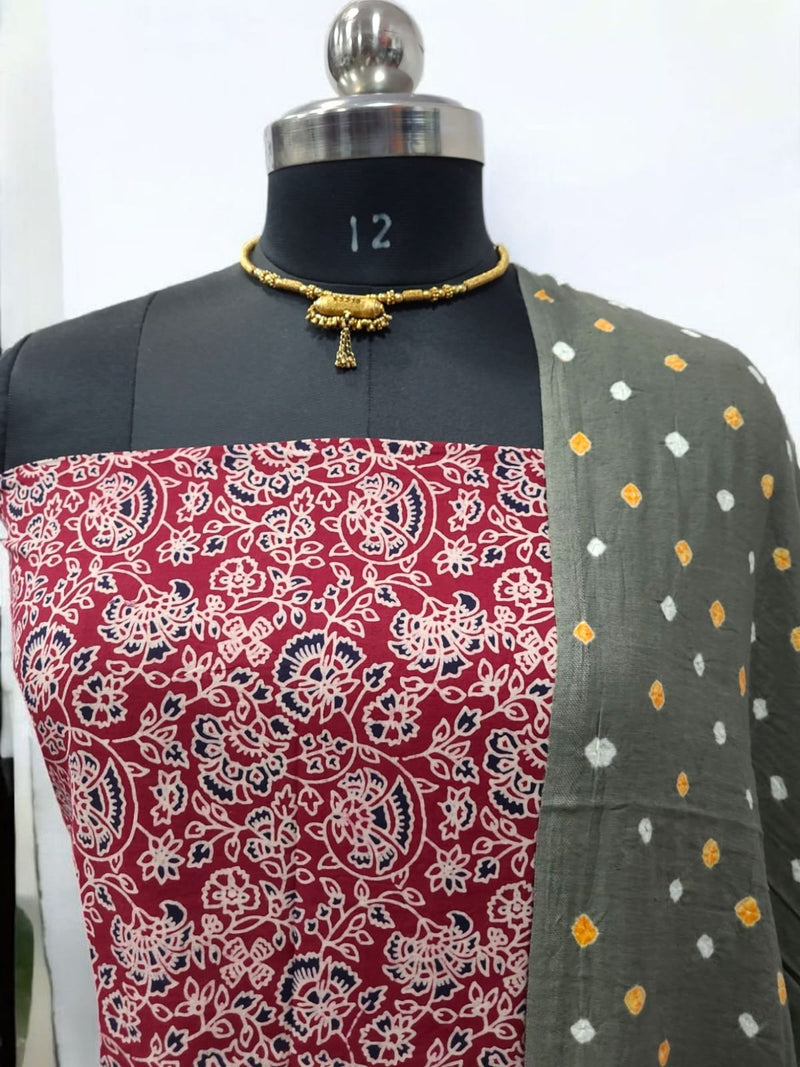 Bandhani dupatta & Ajrakh Fusion 2 pc Salwar Suit - Leheriya