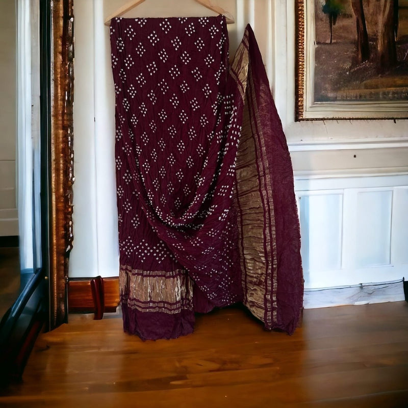 Bandhani Dupatta with Gold Lagdi Palav - Leheriya