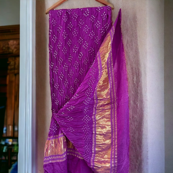 Bandhani Dupatta with Gold Lagdi Palav - Leheriya