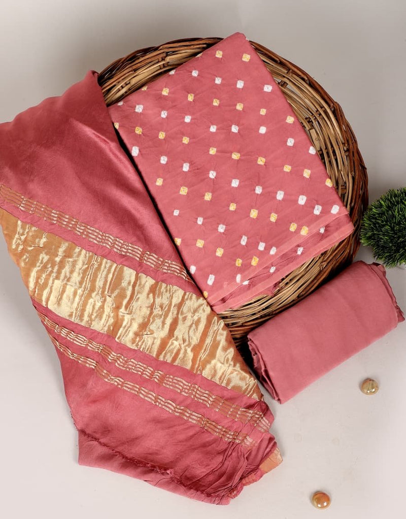 Bandhani Modal Silk 3pc Salwar Suit Material - Leheriya