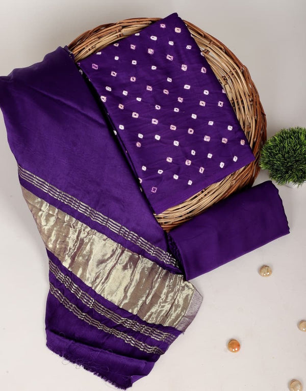 Bandhani Modal Silk 3pc Salwar Suit Material - Leheriya