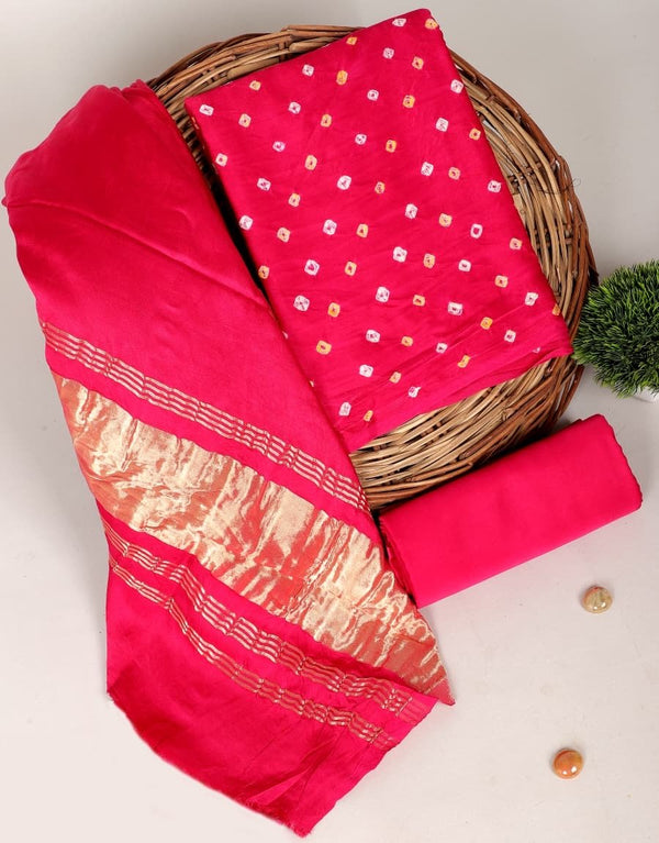 Bandhani Modal Silk 3pc Salwar Suit Material - Leheriya