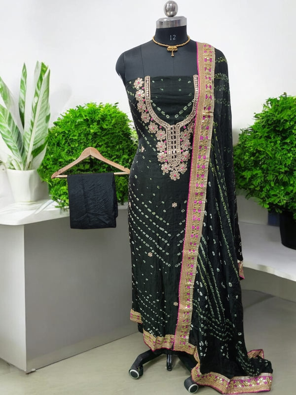 Bandhej Gharchola Silk Fabric Bandhej Salwar Suit - Leheriya
