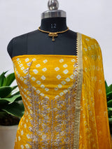Bandhej Gharchola Silk Fabric Bandhej Salwar Suit - Leheriya