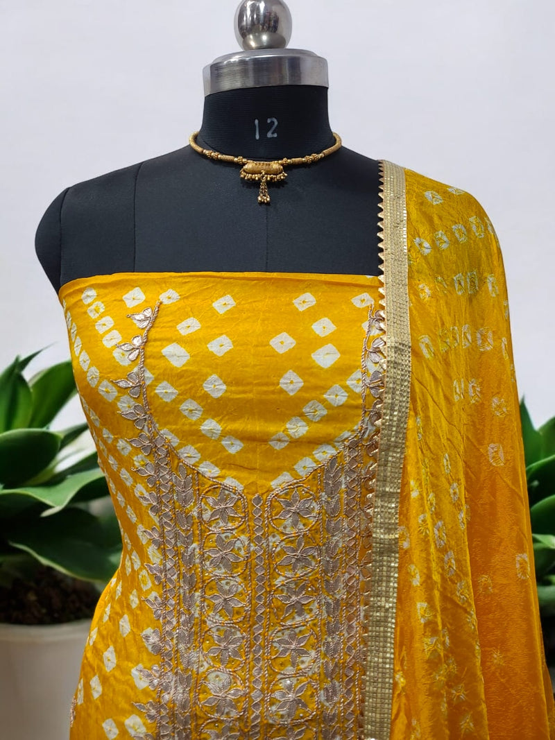 Bandhej Gharchola Silk Fabric Bandhej Salwar Suit - Leheriya